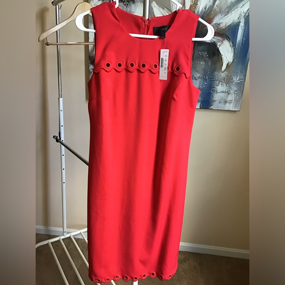 J Crew Scalloped Dress With Grommets red color size T4
